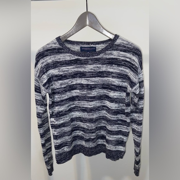 Aéropostale Navy & Heather Gray Striped Round Neck Sweater - Picture 5 of 11